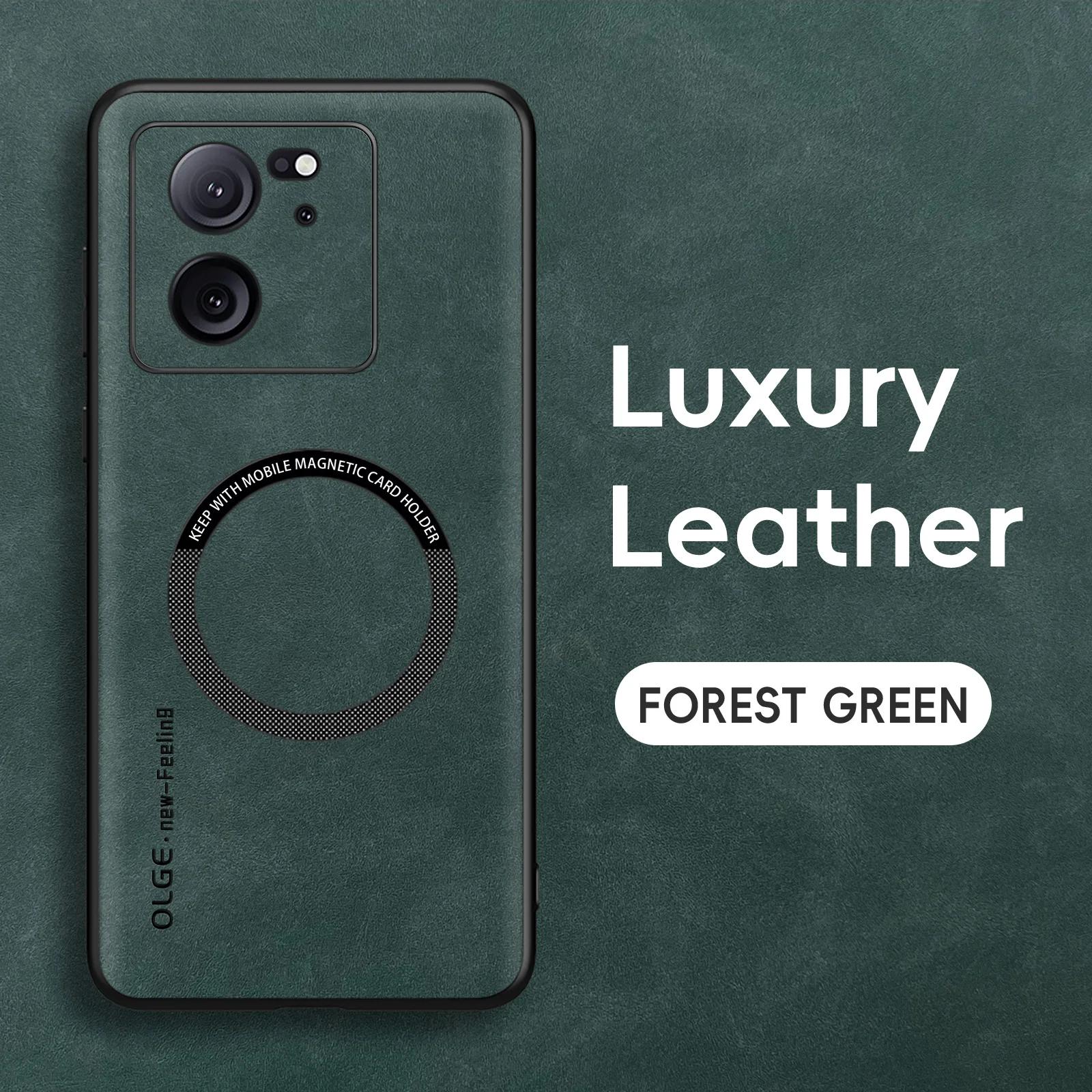 

Магнитный кожаный мягкий чехол в стиле ретро для Xiaomi 13T Pro Xiaomi13T Pro 13TPro, чехол для телефона с беспроводной зарядкой For Xiaomi 13T Pro зелёный