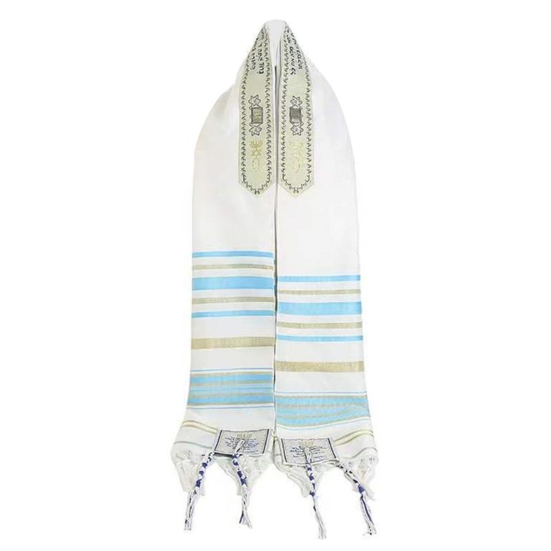 

Stylish Judaica Prayer Tallit Shawl Durable Polyester Perfect For Synagogue Gatherings Or Formal Occasion небесно-голубой
