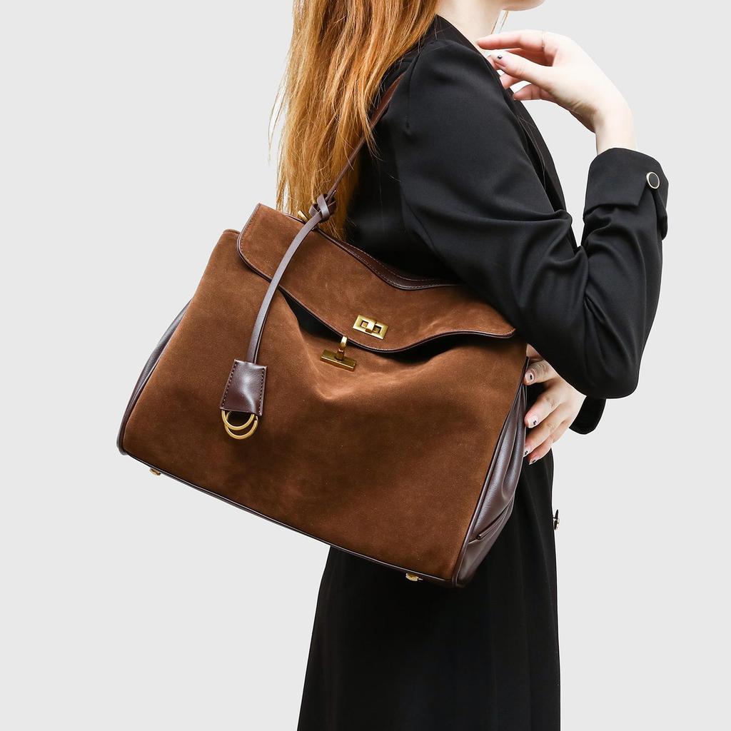2024 Winter Retro Suede Women's Color Block Crossbody Handbag - Large Capacity & Versatile Fashion