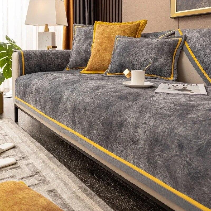 Frost Gold Edge Sofa Cushion Dutch Velvet All-season Universal Seat Cushion Nordic Full Cover Sofa Cover Cloth Towel