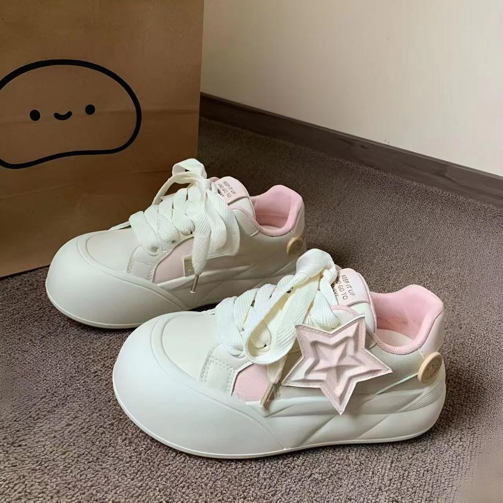 Thick sole heightening versatile little white shoes women's summer new sports board shoes college style ugly cute bread shoes women