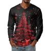 Men's Fashion Printed V-Neck Casual Long-Sleeved T-Shirt Bottoming Shirt Top