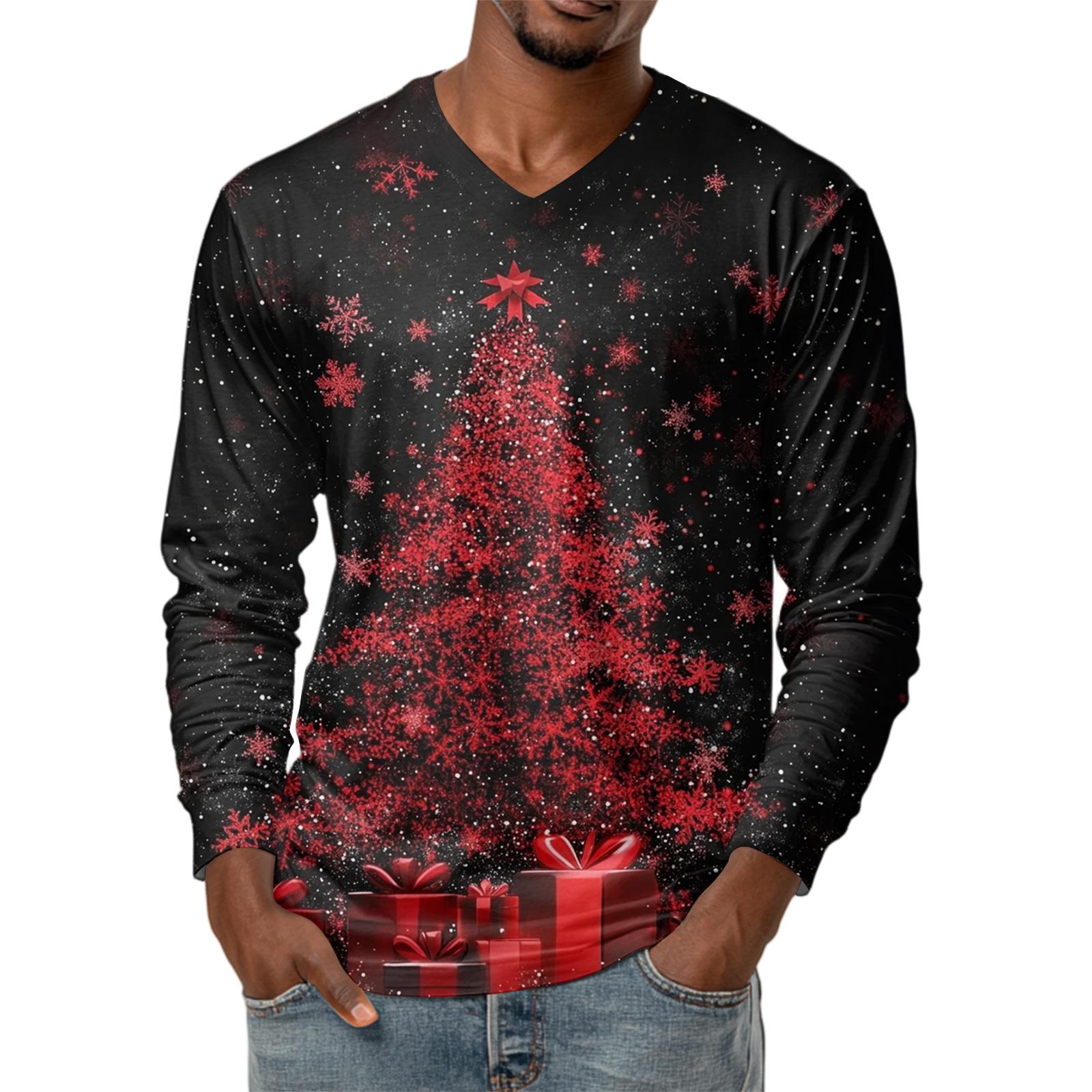 

Men s Fashion Printed V-Neck Casual Long-Sleeved T-Shirt Bottoming Shirt Top S чорний