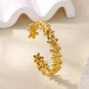 Classic Elegant Flowers Patchwork Cuff Bracelet Gold Color Stainless Steel Delicate Adjustable Open Geometric Bracelet Jewelry