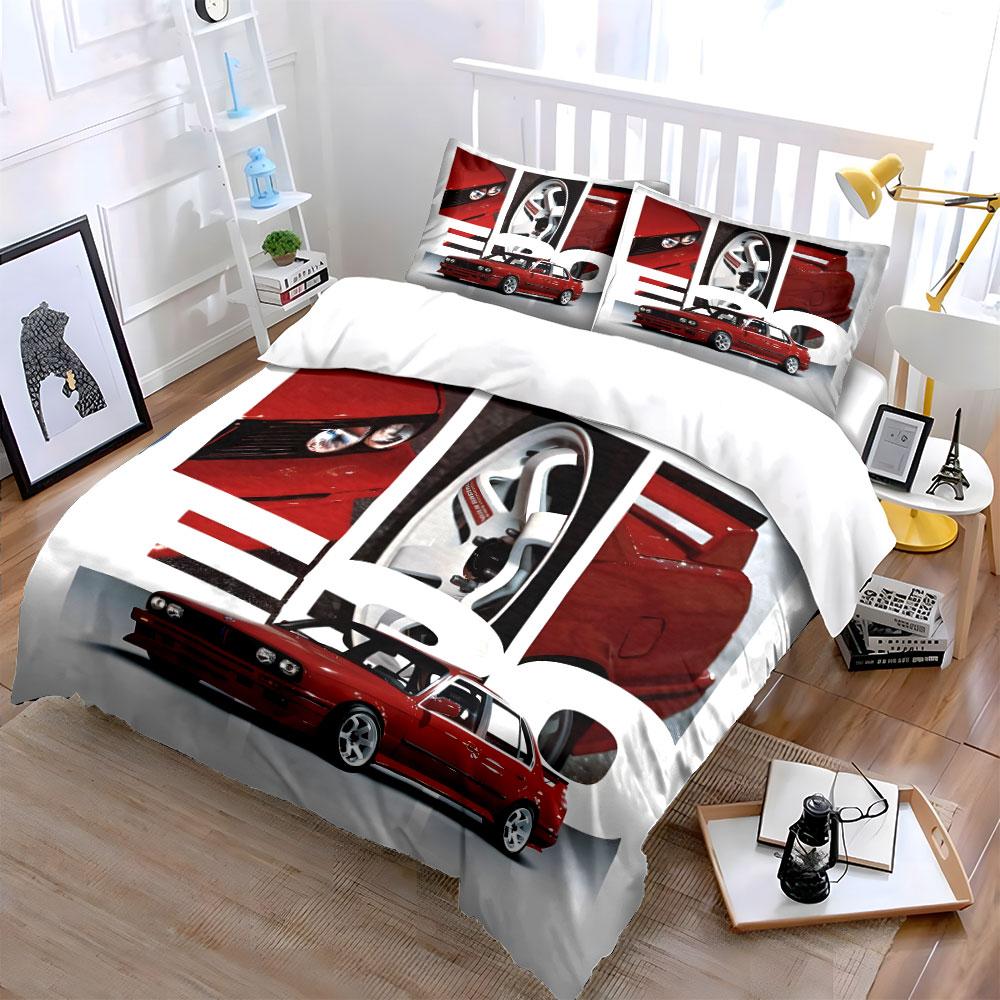Classic Red Sports Car With Details Printed Duvet Cover Set 1 Duvet Cover+2 Pillowcase Multi Size Bedroom Bedding Decoration