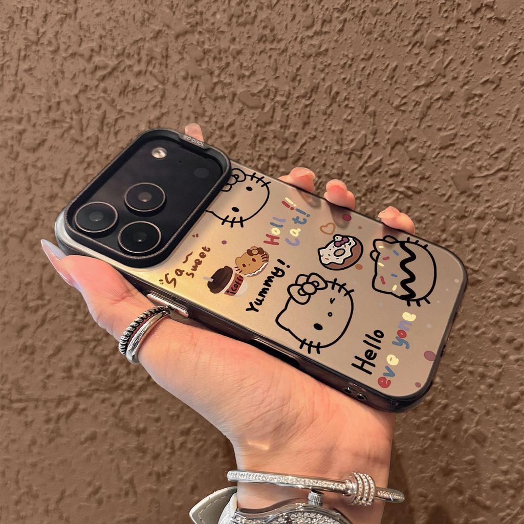 Capa de Celular Prata Donut KT Cat para Modelos de iPhone 7, 12, 13, 14, 15, 16, 17PRO