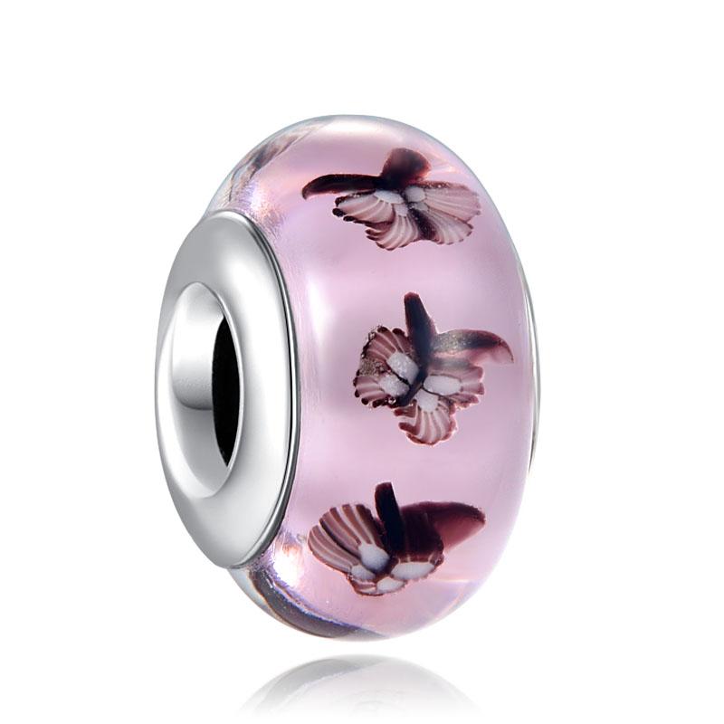 2024 New 925 Sterling Silver Plated Luminous Glass Charm Bule Merano Rainbow Bead Fit Original Diy Bracelet Jewelry Clip