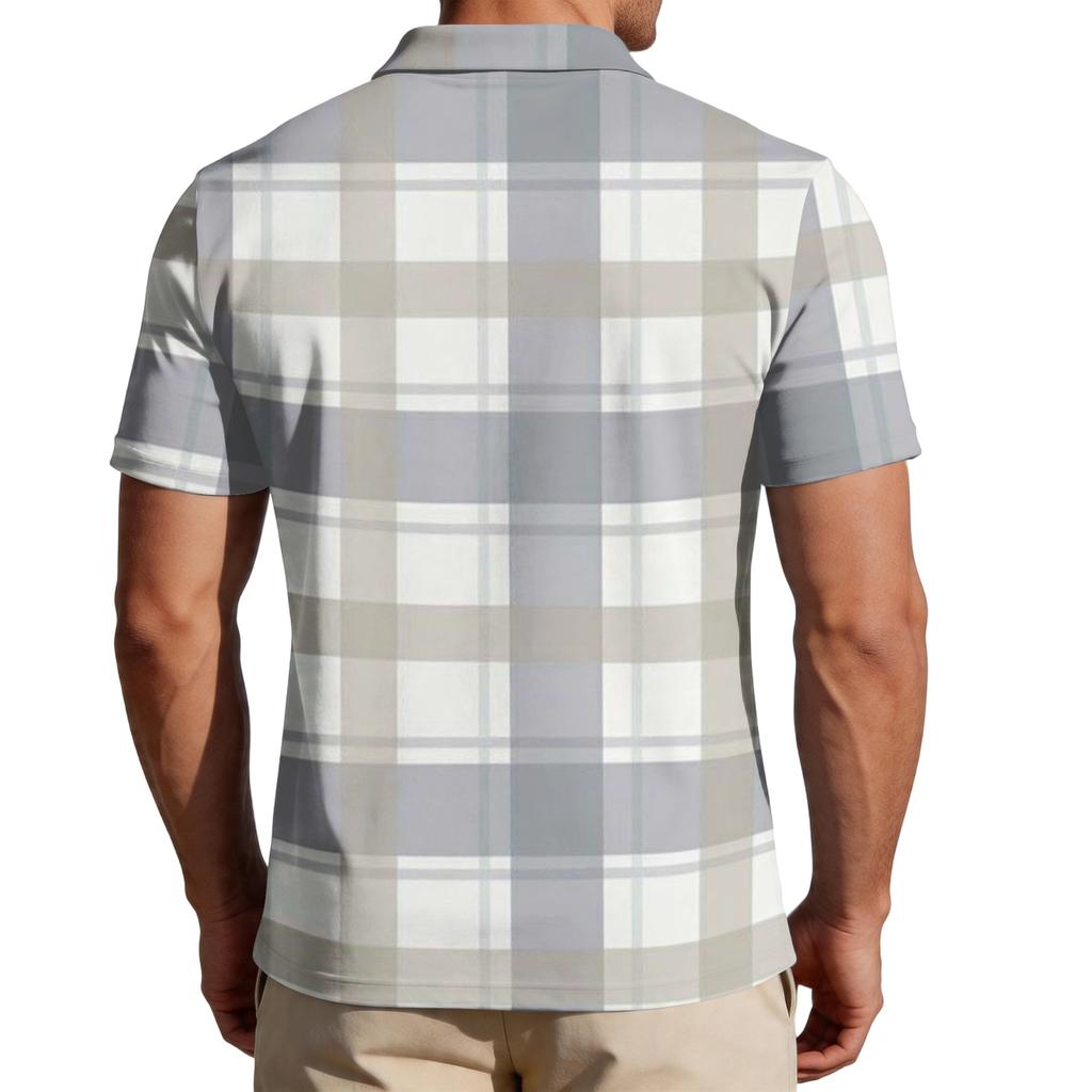 Men Loose Fit Casual Plaid Print Short Sleeve Polo Shirt with Turn Down Collar for Everyday Comfort Style
