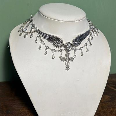 Halloween Diamant Kreuz Halskette Vintage Premium Quaste Anhänger Engelsflügel Accessoires Weiblich
