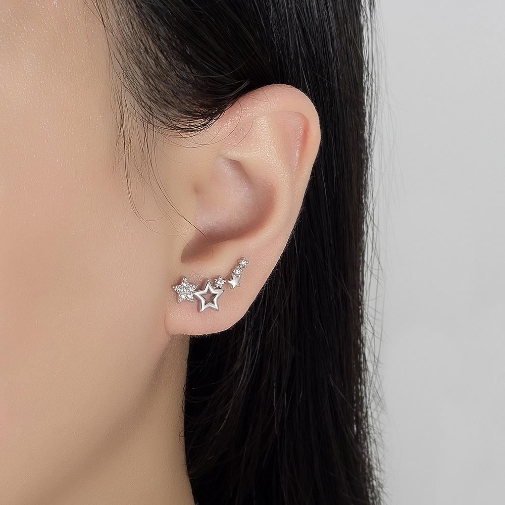925 Silver Star Zircon Earrings Elegant Wedding Party Jewelry For Women Hypoallergenic Piercing Earrings