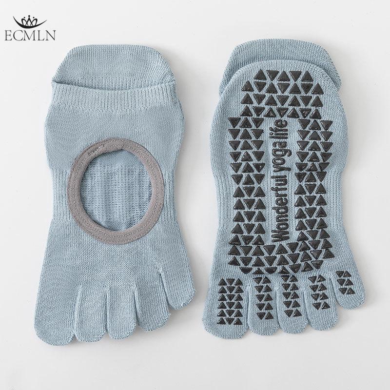 

Носки для йоги с 5 пальцами для женщин, носки для пилатеса, нескользящие женские хлопковые носки для танцев, барре, спортзала с захватами One size синий