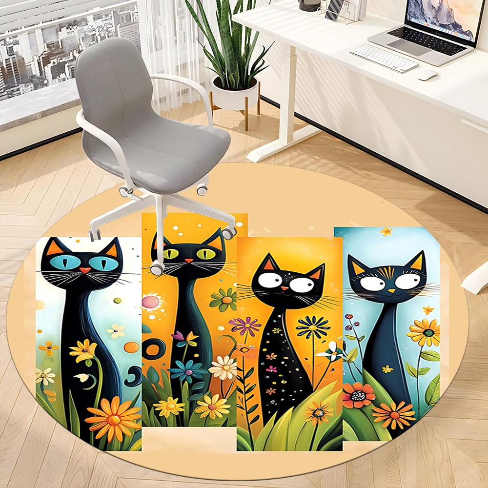 1PC Cat Garden Office Round Area Rug, Mat Suitable ForOffice, Under Office Chairs Bedroom Living Room Home Decor, Room Deco