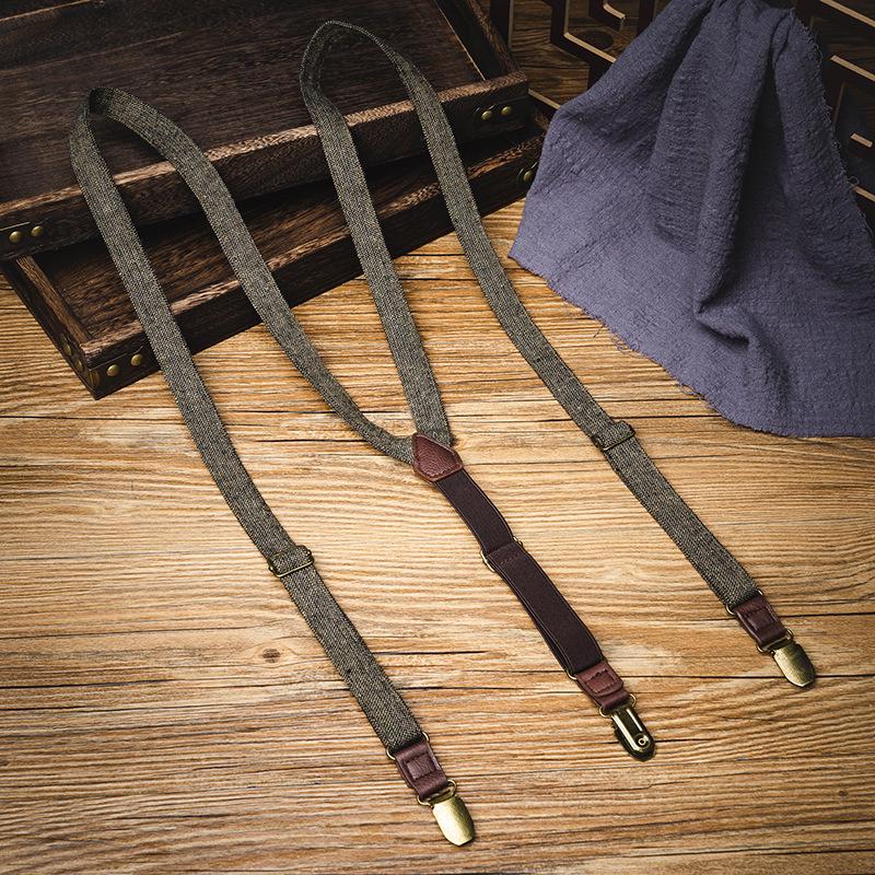 Unisex Retro Plaid Y-Type Fabric Suspenders with Three Non-Slip Clips