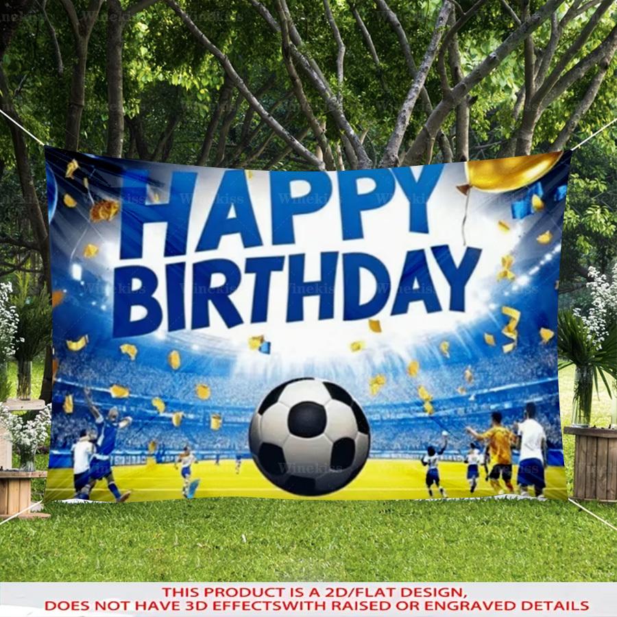 1pc 2D Flat Soccer Theme Happy Birthday Backdrop Banner Indoor Outdoor Decorative Banner For Garden Patio Celebration Decor Birthday