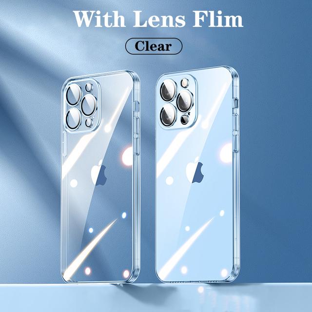 Official Plating Ultra Thin Clear Case For Iphone 14 13 12 11 Pro Max Mini Xs X Xr 7 8 Plus Camera Protector Hd Glass Flim Cover