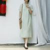 Johnature Vintage Stand Short Sleeve Dress For Women Solid Color Summer A-Line Chinese Style Female Dress
