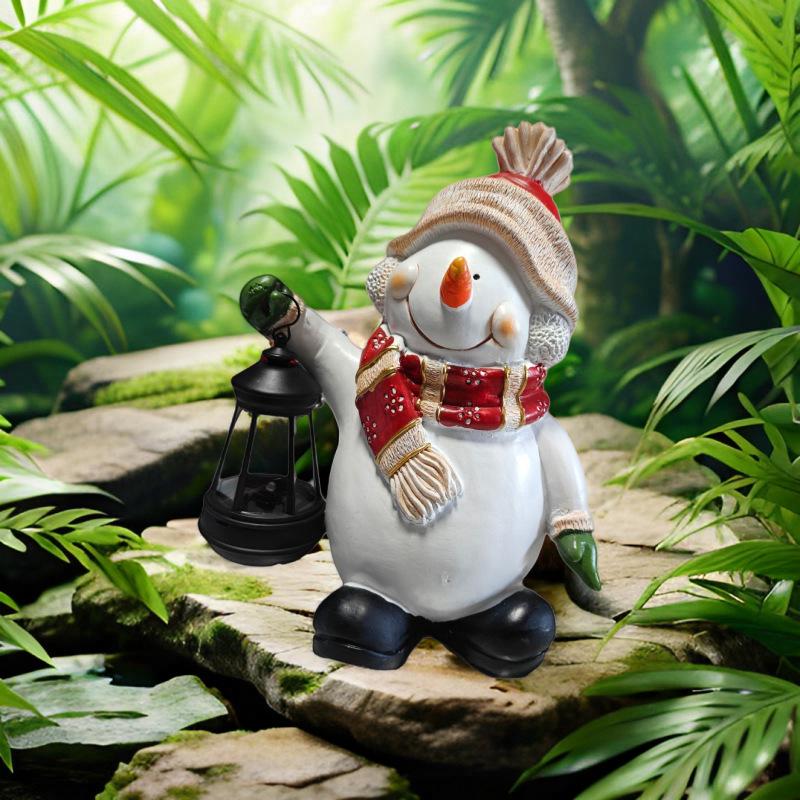 Solar-Powered Snowman Lantern - Outdoor Christmas Resin Ornament