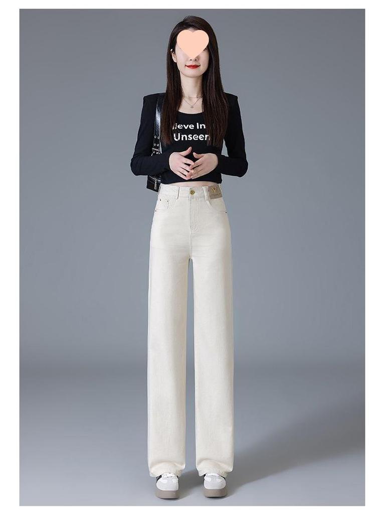 Women's Autumn/Winter 2025 Soft Denim Plus Velvet Slimming Straight and Wide Leg Trousers