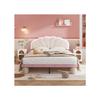 Lit rembourré avec bandes lumineuses multicolores interchangeables, velours, beige + rose, 140x200 cm