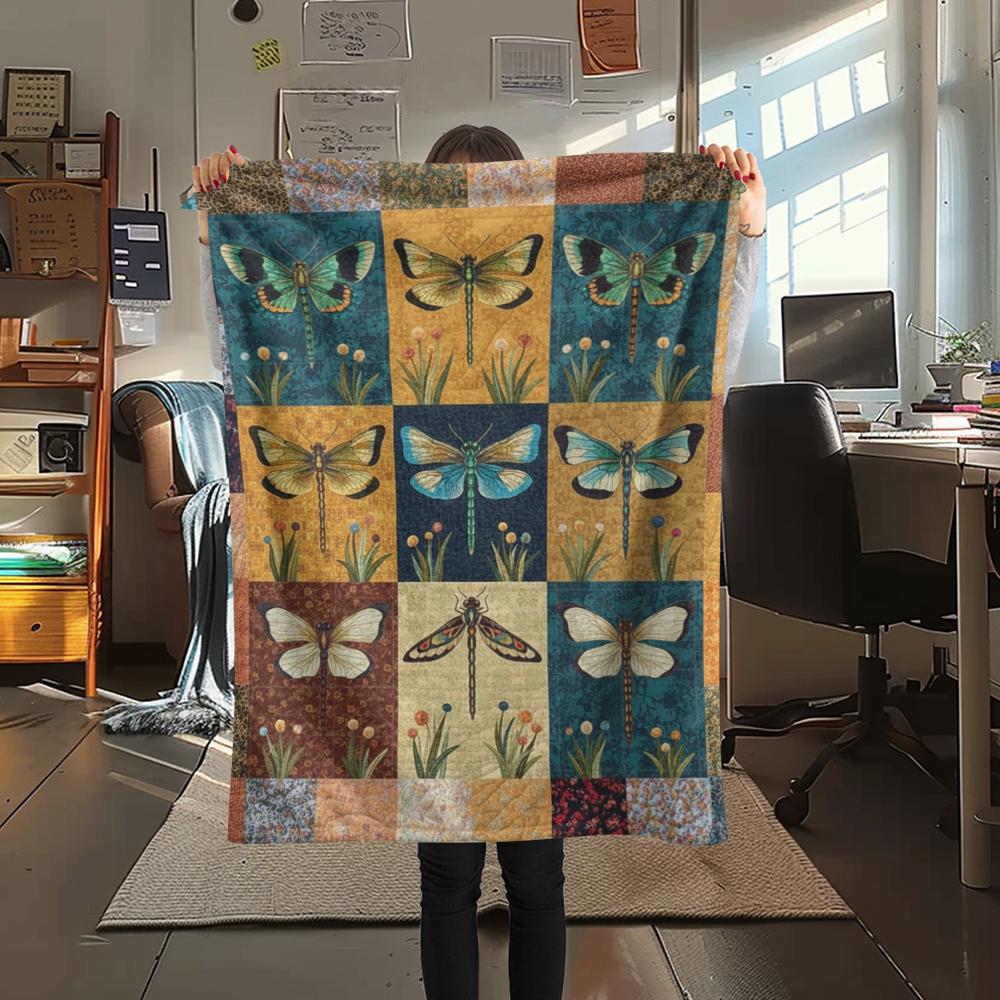 1Pc Patchwork Insect Print Flannel Blanket, High quality Comfortable for All Seasons, Home Decor, Warmth and Comfort, Perfect for Christmas Gifts67