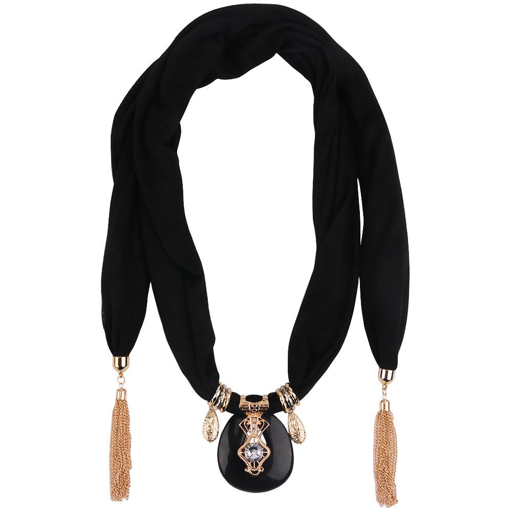 Elegante Collar Bufanda con Colgante de Cristal y Borlas – Bufanda Infinita de Moda para Mujer, Joyería Boho Statement