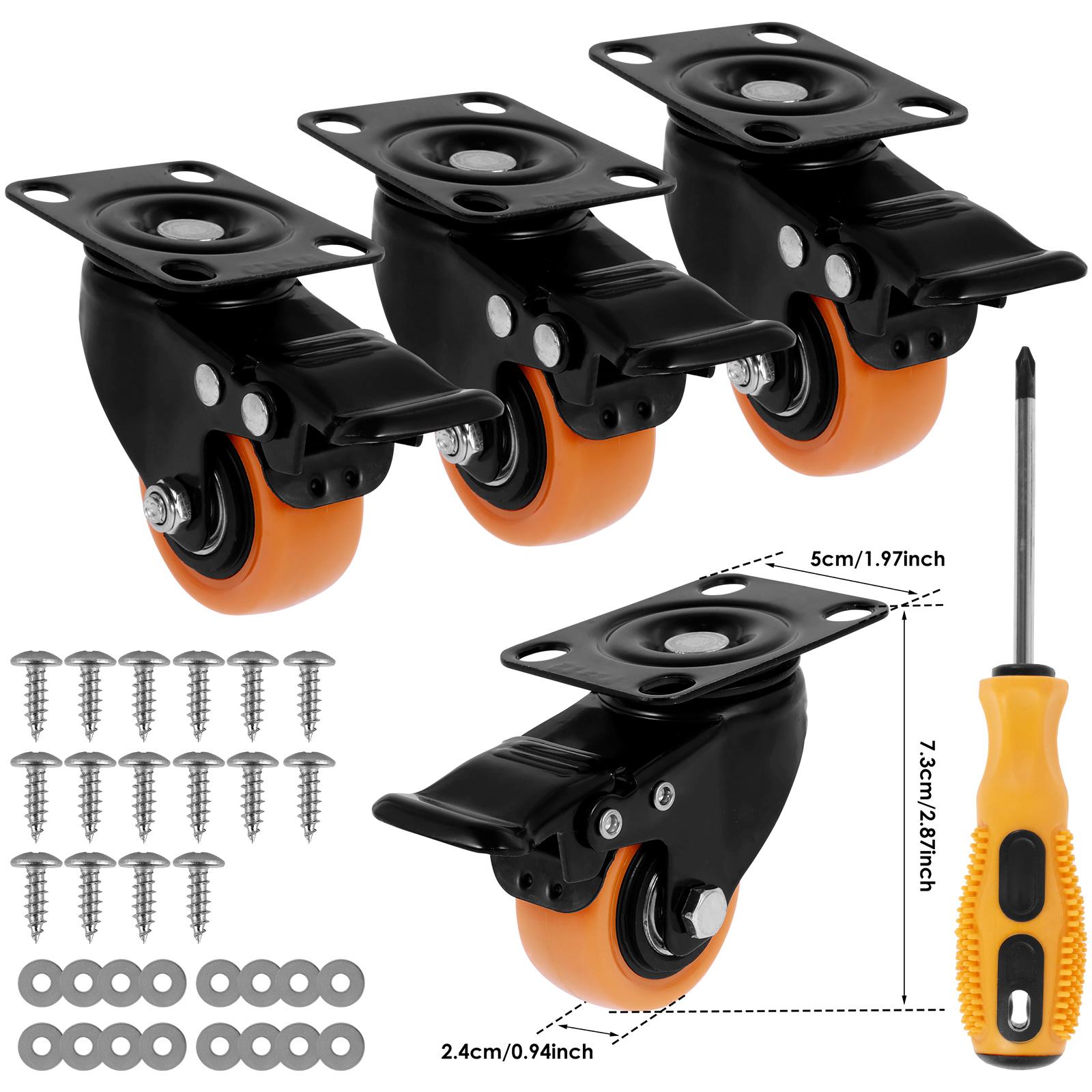 

4 шт 1/1,25/2 дюйми Меблеві ролики Універсальні поворотні ролики з запобіжним гальмом Безшумні коліщатка для візка для переміщення столу, стільця, дивана