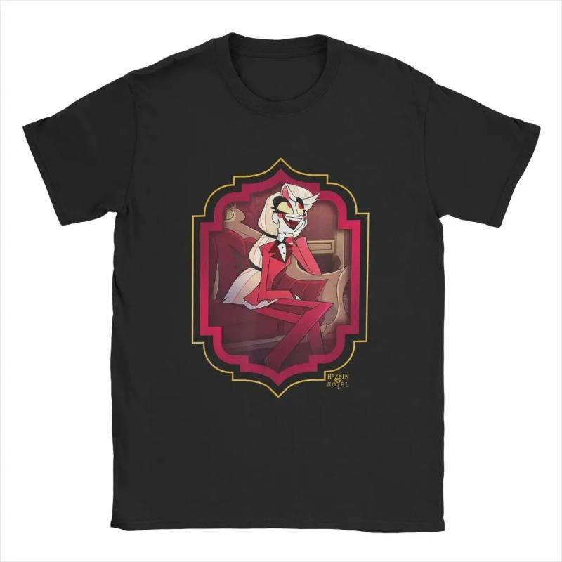 Herren Hazbin T-Shirt Hotels Adam Casual 100% Baumwoll-Tees Kurzarm Anime Actionfigur Cartoon T-Shirts O-Ausschnitt Kleidung Shirts