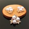 2015New 100Pcs 20mm Pearl Flower and Gold Leafs Rhinestone Flatback Embellishment Button for DIY Hair Accessories HZ256