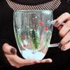 Pine Mug Christmas Collection Cup Coffee Tea Pine Trees Mug Winter Holiday Tea Cup Insulated Glass With Double-Layer For Home