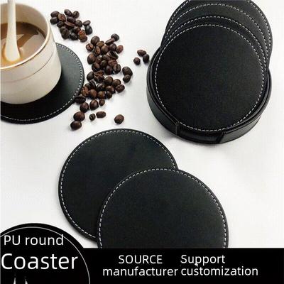 Custom PU Leather Tea Coasters with Hand-Sewn Edges and Insulation Pad, Featuring Your Enterprise Logo.