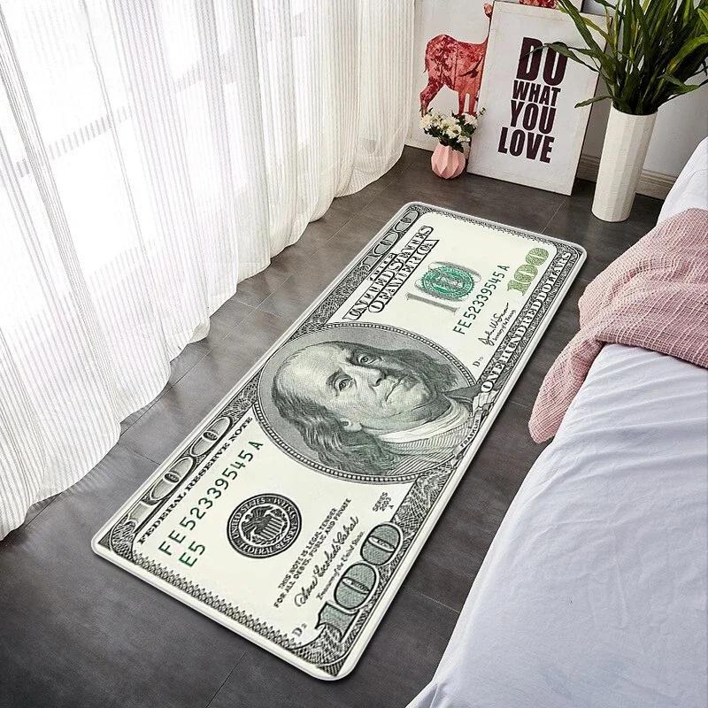 Kreative Dollar-Schein Druck Fußmatte Rutschfester Teppich für Schlafzimmer Wohnzimmer Küche Eingang Langlebiger Waschbarer Teppich Heimdeko