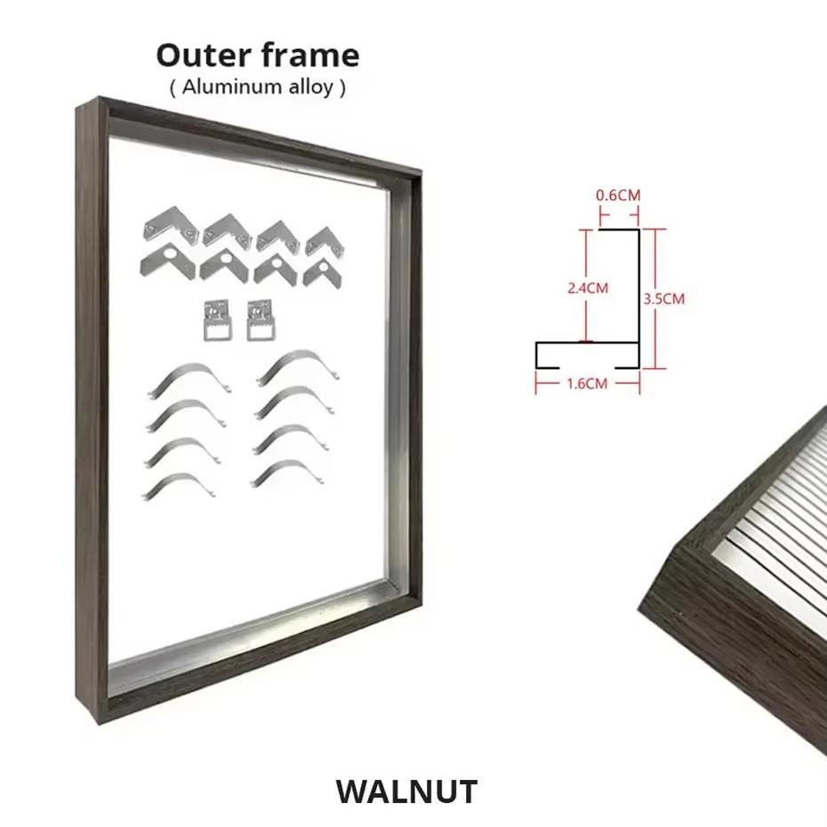 Customized DIY Frame Kit Gold Black Metal Aluminum Outer Frame and Wooden Inner Frame for Canvas Painting Gallery Home Decor