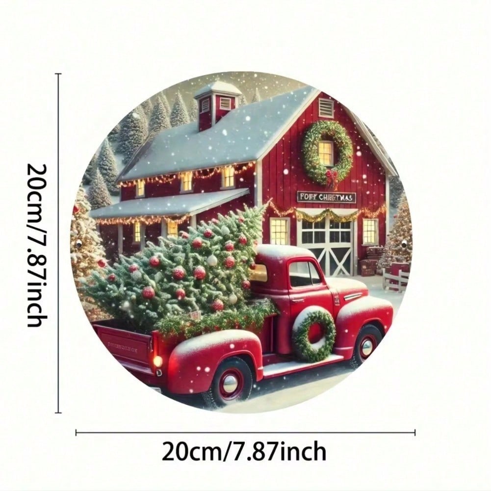 Vintage Round Tin Sign, Farmhouse Wall Art Decor, Metal Plate Painting for Home Hanging, Rustic Country Indoor Decoration, Christmas Gift Idea
