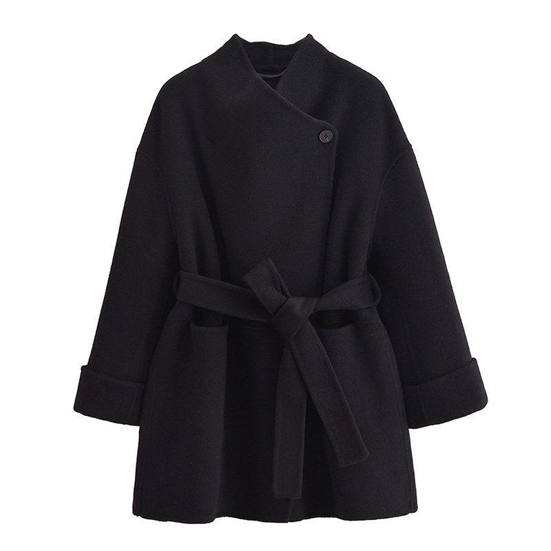 

2025 Best-Selling Mid-Length Cashmere Coat for Short People - Stand Collar, Belted, Double-Sided Wool S (for 90-125 lbs)