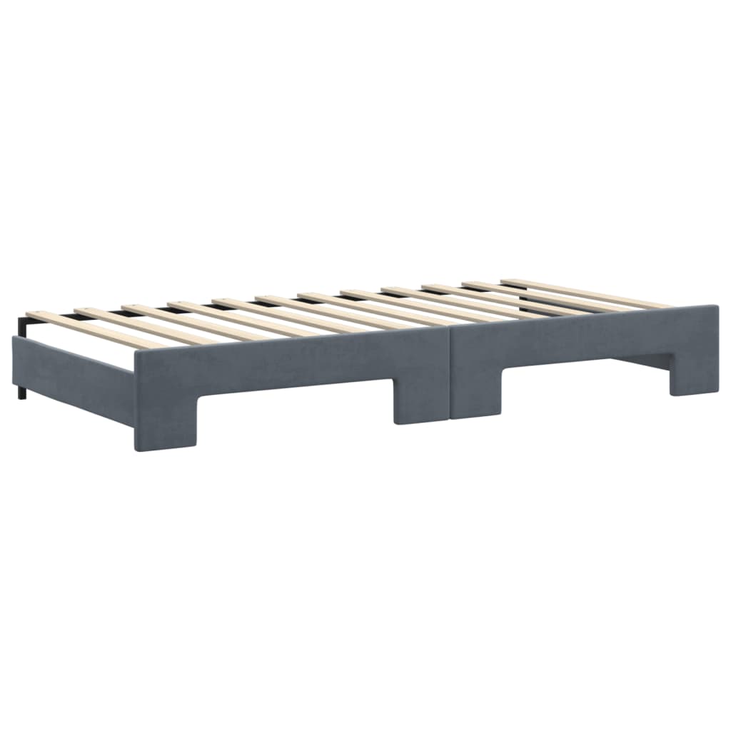Extendable Daybed with Drawers Dark Grey 100 X 200 Cm Velvet
