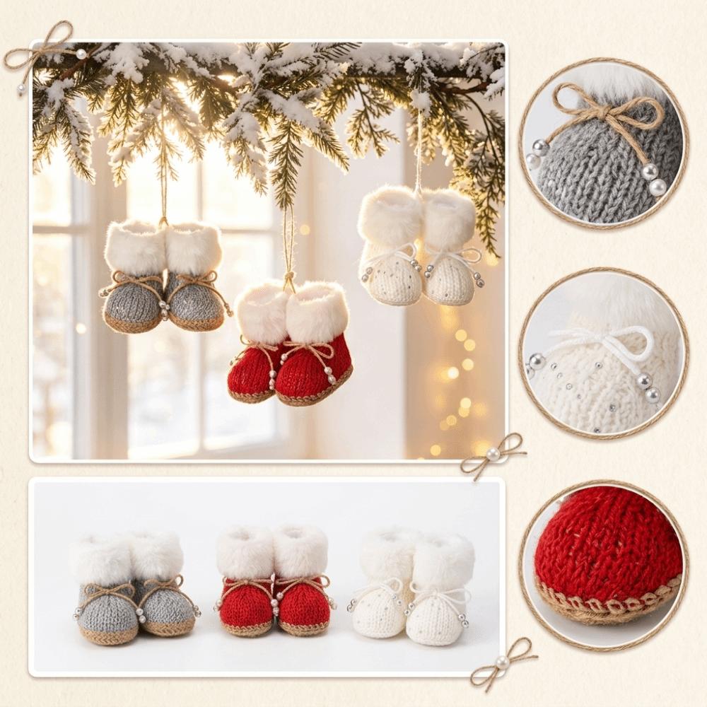 Bow Beads Mini Boot Ornament Faux Fur Cuff Hanging Decoration  Holiday Party Gift