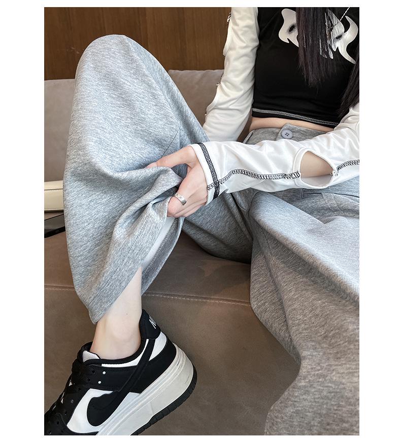 2025 Women's Gray High-Waisted Wide-Leg Slimming Casual Pants for Spring, Autumn, or Winter