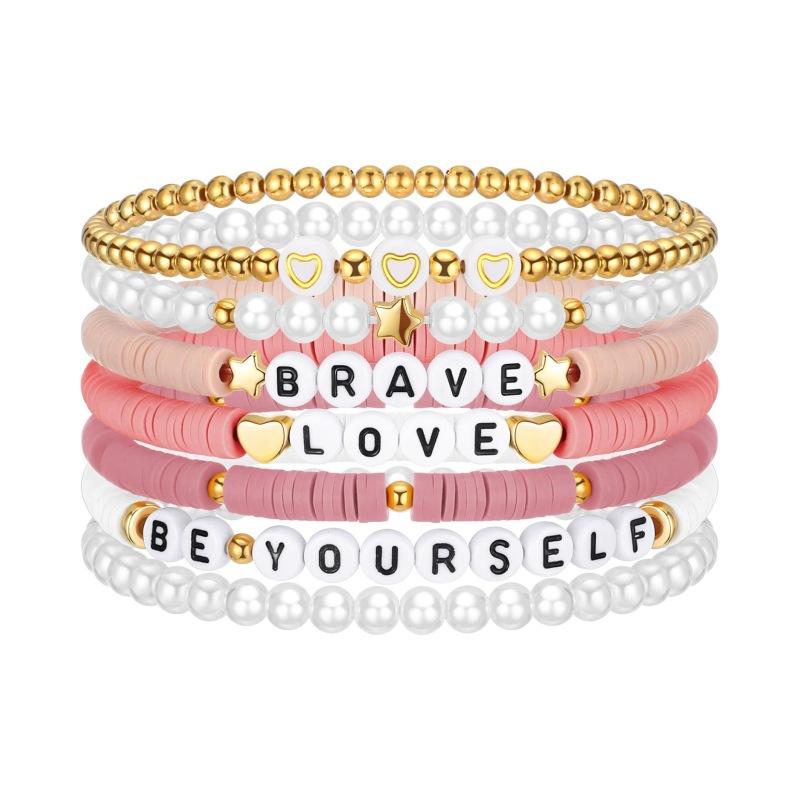 JYL TS Bracelet Stackable Elastic Letter Beads Inspires Joy & Optimism Daily