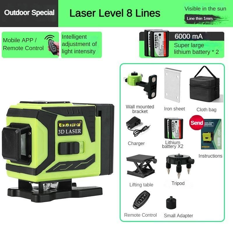 4D 8/12/16 Line Green Light Automatic Leveling Level Infrared Mini Laser Level 360° Horizontal and Vertical Cross Measurement Tool New