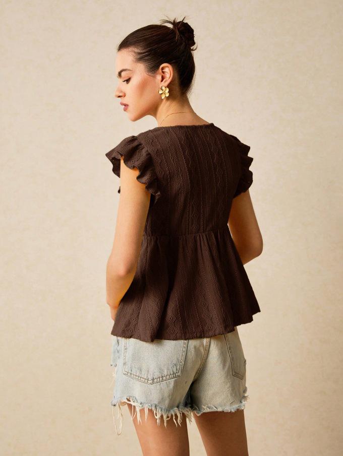 2025 European-American Women's Spring/Summer V-Neck Ruffle Lace Top