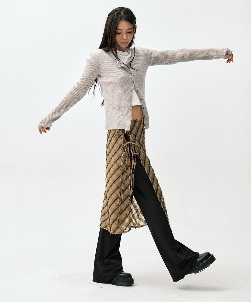Soleubi Fringe Check Skirt Pants (Set) / Yellow