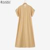 ZANZEA Vintage Women Round Neck Batwing Sleeve Baggy Pleated Casual Long Dress