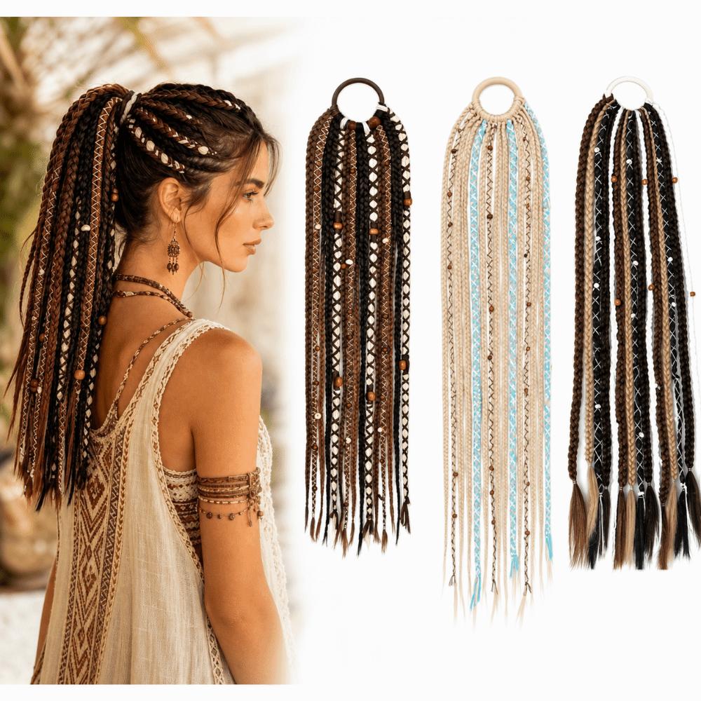 Lightweight Braided Ponytail Extension Beaded Accents Dreadlock Hairpiece Party Wear