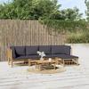 Vidaxl 6-Cz. Gartenmöbel-Set, Dunkelgraue Kissen, Bambus