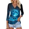 Women's Casual Fashion Sexy Comfortable Christmas Print V-Neck Button Three-quarter Sleeve Top