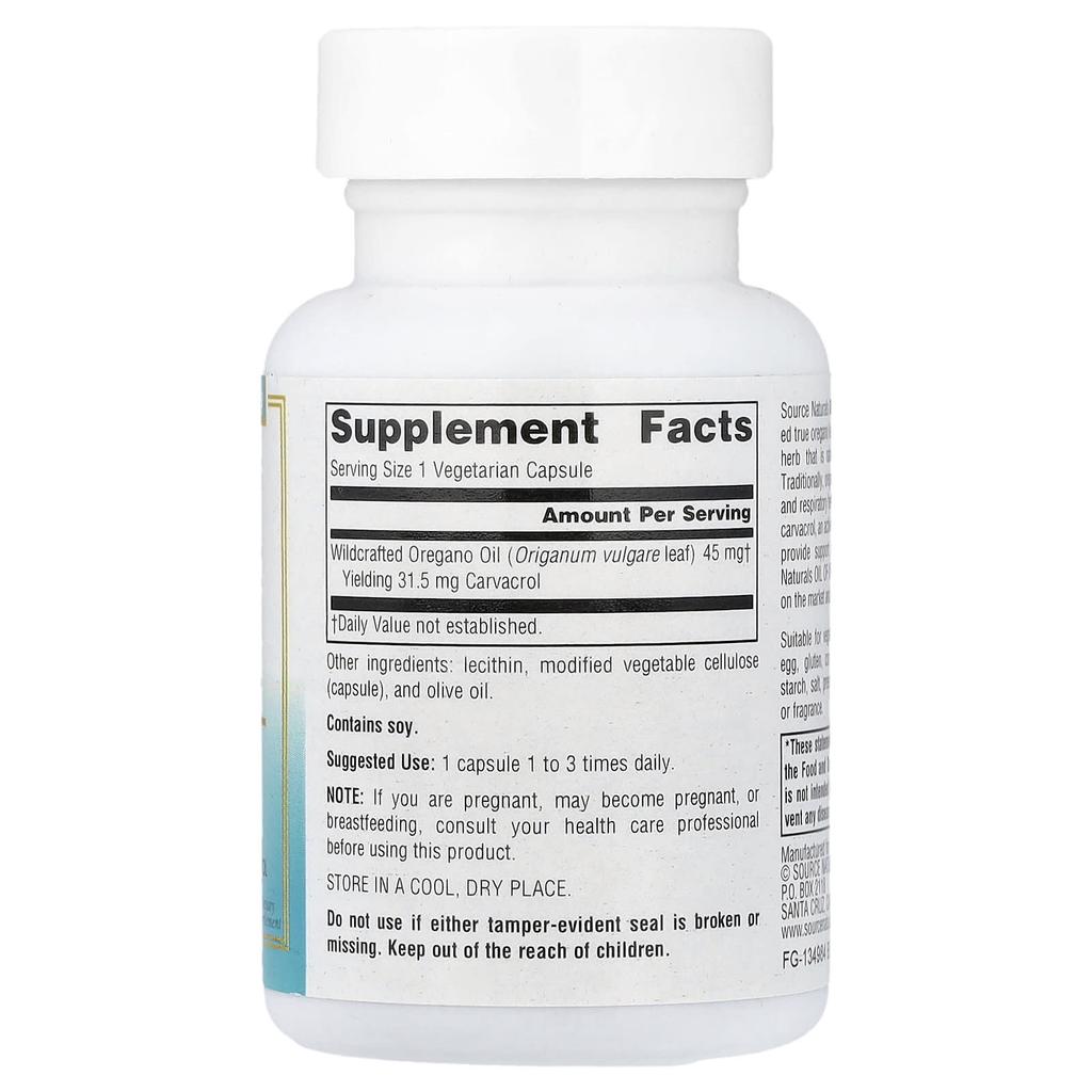 Source Naturals, Wellness, Oil of Oregano, 30 Veggie Capsules (45 mg per capsule)