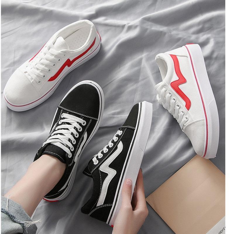 Canvas Jogging Sneakers Women Round Toe Solid Color Lace-up Girls Shallow Ladies Casual Walking Shoes Handmade Sports Trainers