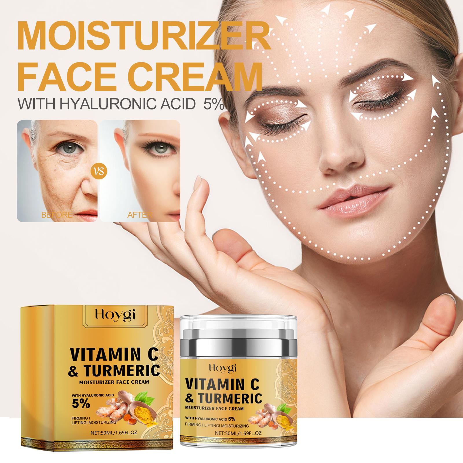 Vitamin C &Turmeric Moisturizer Face Cream Fade Dark Spot Wrinkle Brightening Skin Firming Tighten Lighten Dullness Face Cream 50ml