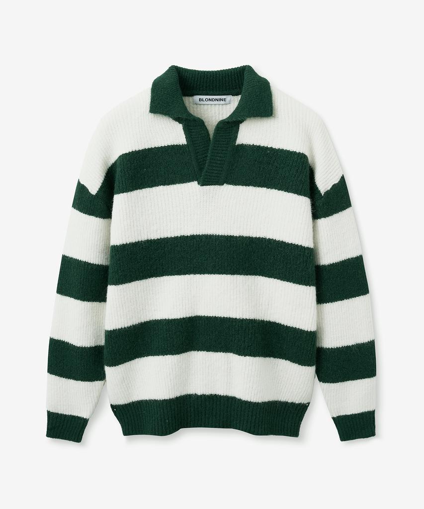 BLOND9 Honey Bee Rugby Polo Wool Knit_Pine Green