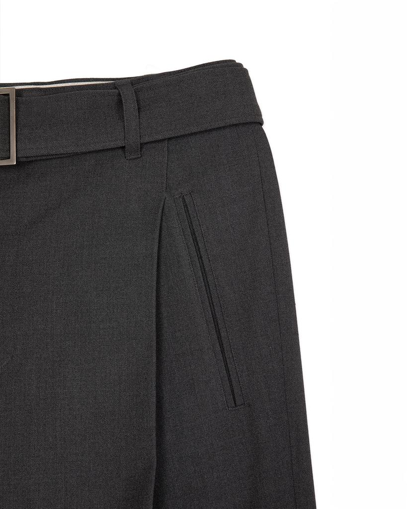 Sinkia Asymmetric Pleated Belted Trousers Grey